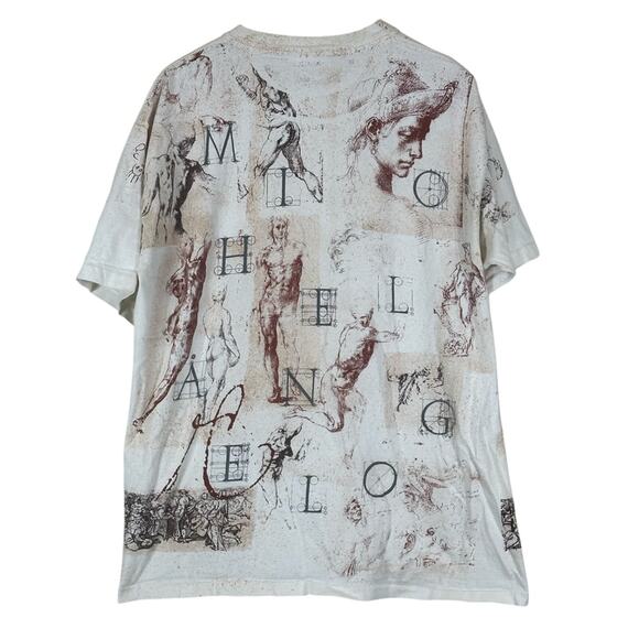 Vintage 90s Wildwood Productions Michelangelo Graphic Tee Mens XL White Hipster - Picture 3 of 7